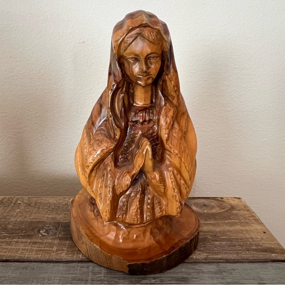 Wood Made in Bethlehem Virgin Mary Bust
